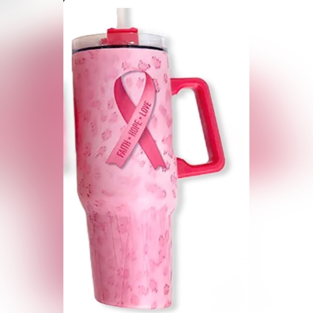 Pink Ribbon Insulated Mug with Handle